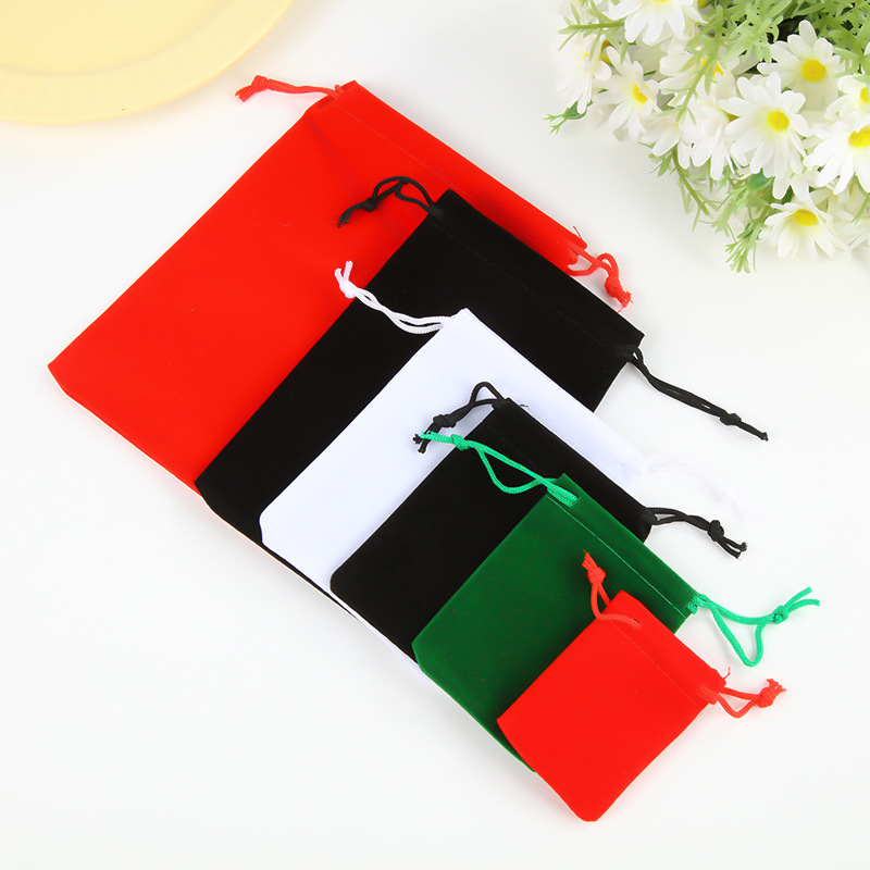 Drawstring drawstring velvet bag flocking jewelry gift glasses headset comb cosmetic packaging bag wholesale printed logo