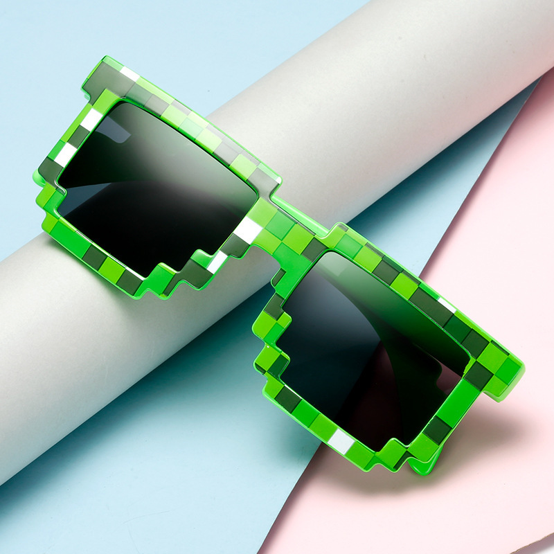 New Chinese character mosaic sunglasses animation Christmas sunglasses secondary element personality pixel funny glasses wholesale