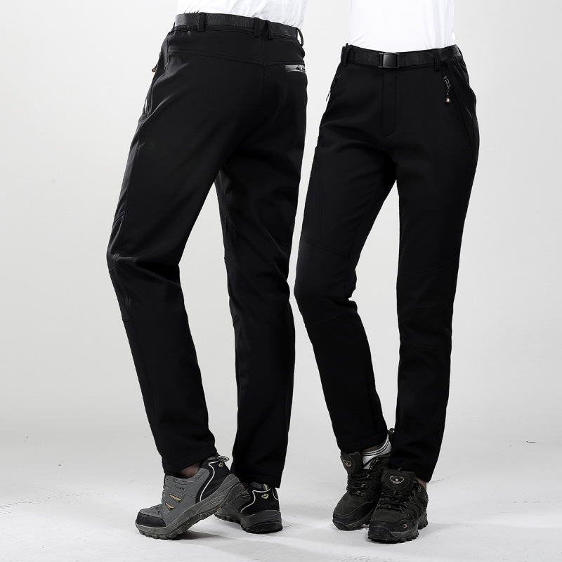 Winter Velvet Outdoor Waterproof Windproof Couple Soft Shell Rush Pants Elastic Breathable Slim Fishing Mountaineering Casual Pants
