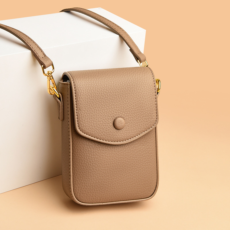 Small bag women's soft leather mobile phone coin purse 2023 new niche versatile multi-layer mini vertical shoulder messenger bag