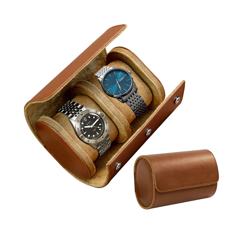 Portable European and American style PU leather flip Watch Gift Box square button double-position watch Storage Box Wholesale