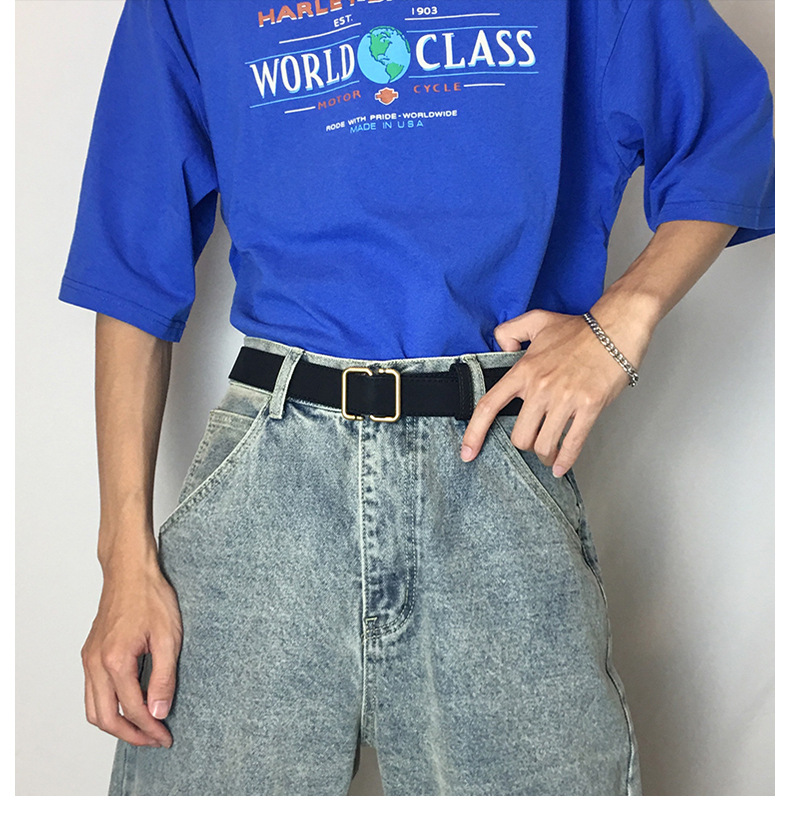 Trendy Belt Men's ins style simple Joker personality pants belt Korean Student Non-porous design factory wholesale_voghion.com