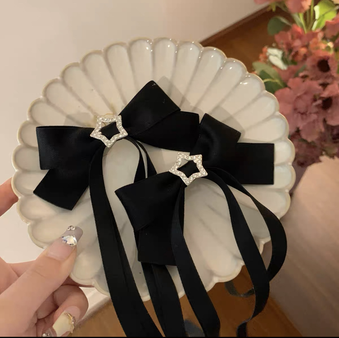 Korean pink ribbon bow hairpin fashion long ribbon High sense five-pointed star hairpin girl hair accessories wholesale