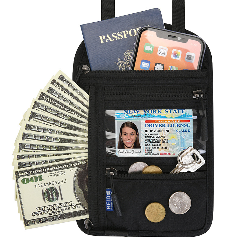 Travel abroad multi-functional identification bag RFID neck passport bag passport holder certificate protection cover factory direct sales