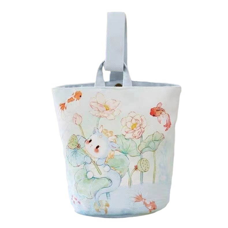 Dragon year Daji bucket bag cute lotus year fish hand bag animal year mascot canvas bag walking bend National Fashion Bag
