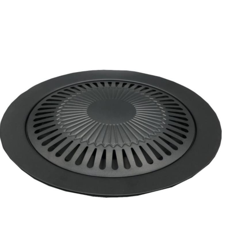 Korean Style Barbecue Plate Barbecue Plate Cartridge Oven Grill Plate Household Smokeless Non-stick Round Grill Plate Thickened Factory Direct Sale