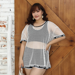 Large size swimsuit Women's Big chest gathered to cover the belly slim swimsuit split sports style plus fat three-piece swimsuit wholesale