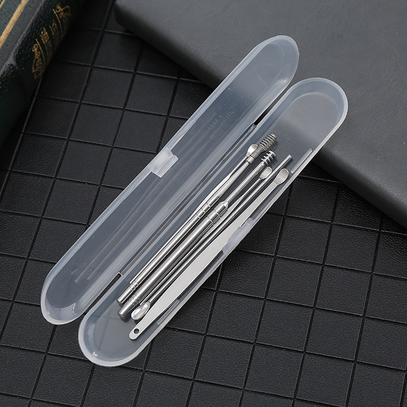 Stainless steel ear scoop 6 piece set ear scoop rotary spring ear scoop ear scoop ear scoop tool set stock supply