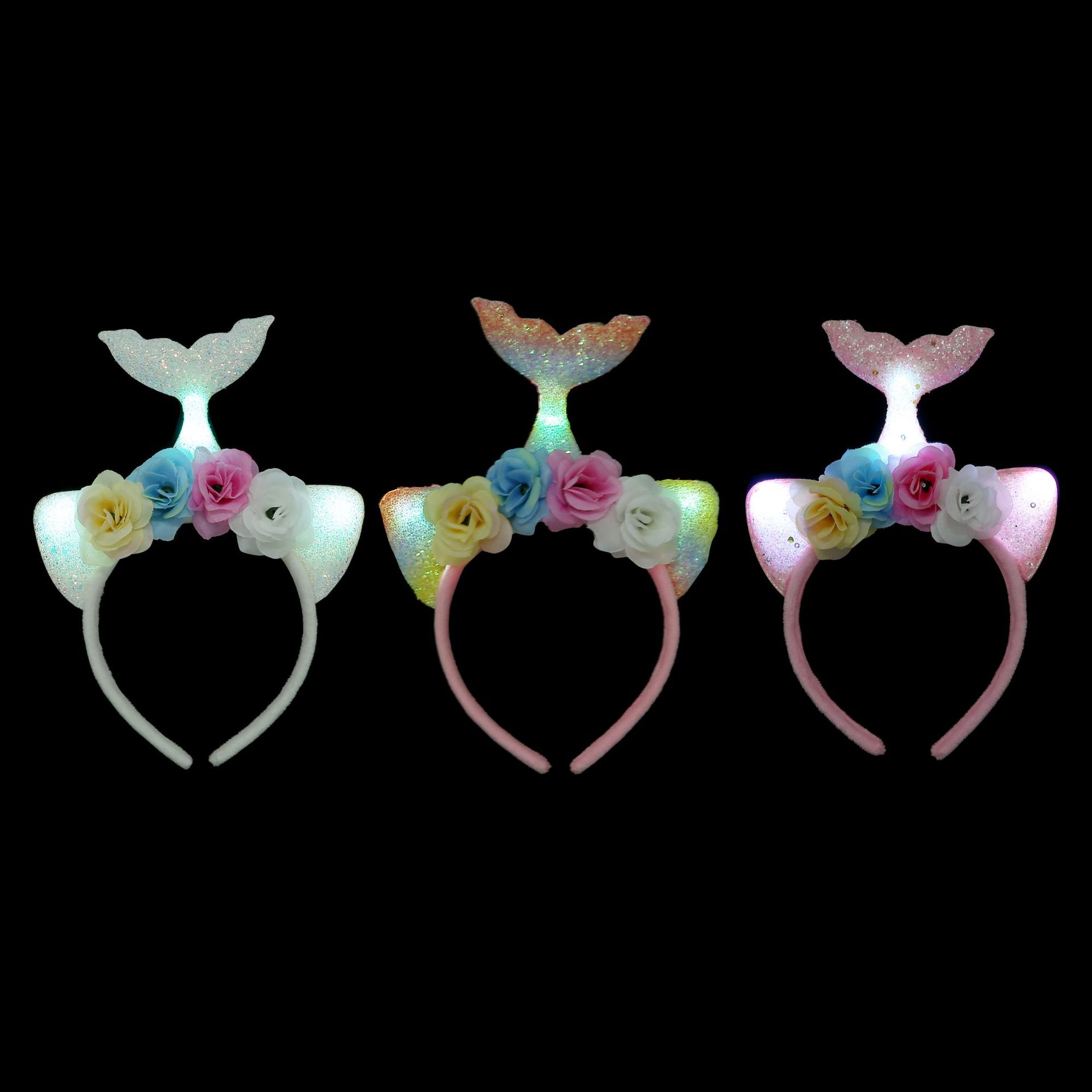 Cartoon mermaid decoration headband LED light headgear fish tail hair ornaments ocean world dress up cute props