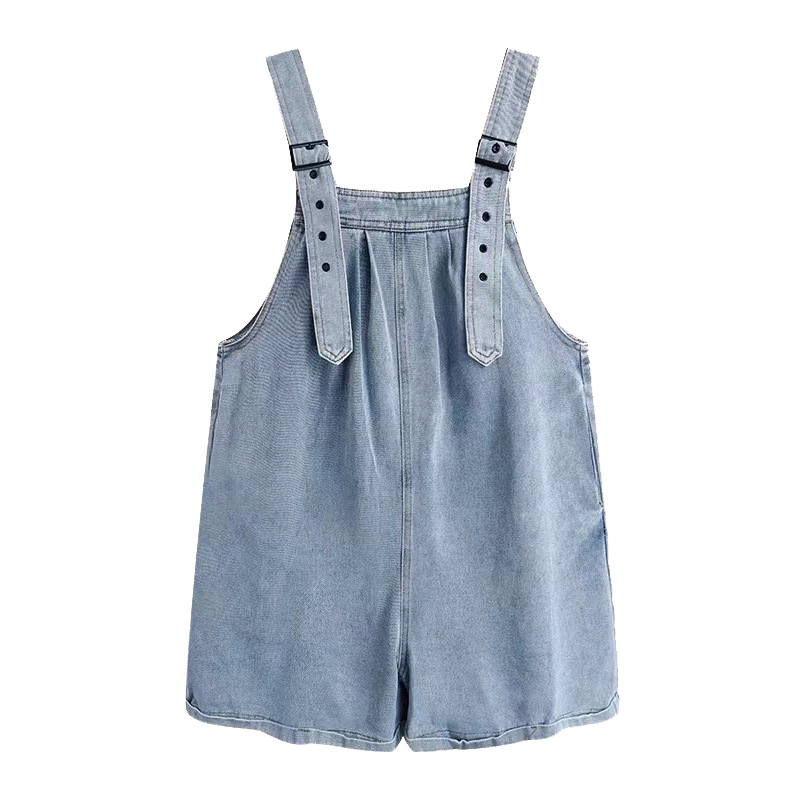 Curled Denim Overalls Shorts Women's Summer New Arrival Salt Sweet Wide Leg Loose Jumpsuit for Small Students