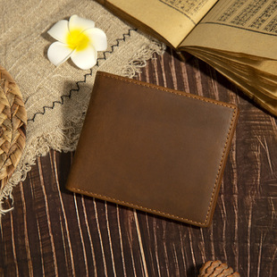 RFID beauty gold clip Crazy Horse leather men's wallet horizontal card bag genuine leather wallet first layer cowhide men's bag factory batch