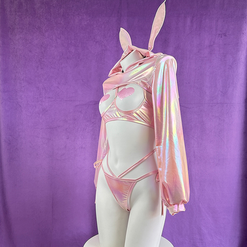 Original saipengboke bunny girl laser royal sister breast leakage sexy anime cos sexy pink with chest stickers foreign trade