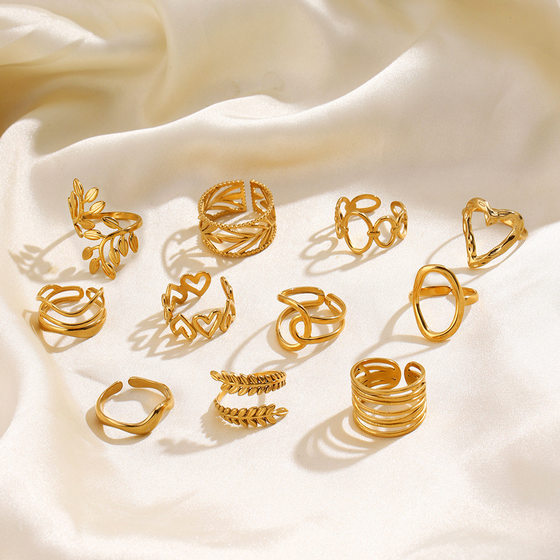 European and American popular stainless steel love opening ring female personality hip hop line cross heart titanium steel ring wholesale