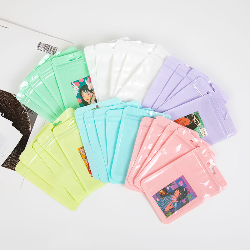 Color Macaron Self-sealing Bag Thickened Transparent Yin and Yang Sealed Plastic Bag Jewelry Goo Card Storage Packaging Bag