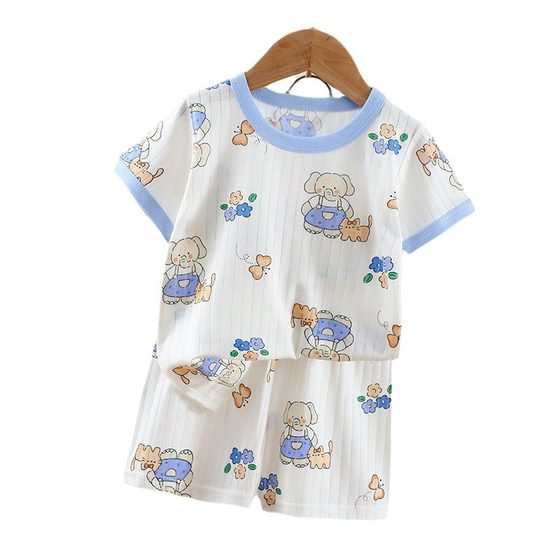 2024 Summer new children's clothing children's short-sleeved shorts suit boys and girls baby T-shirt boys and girls cotton wholesale