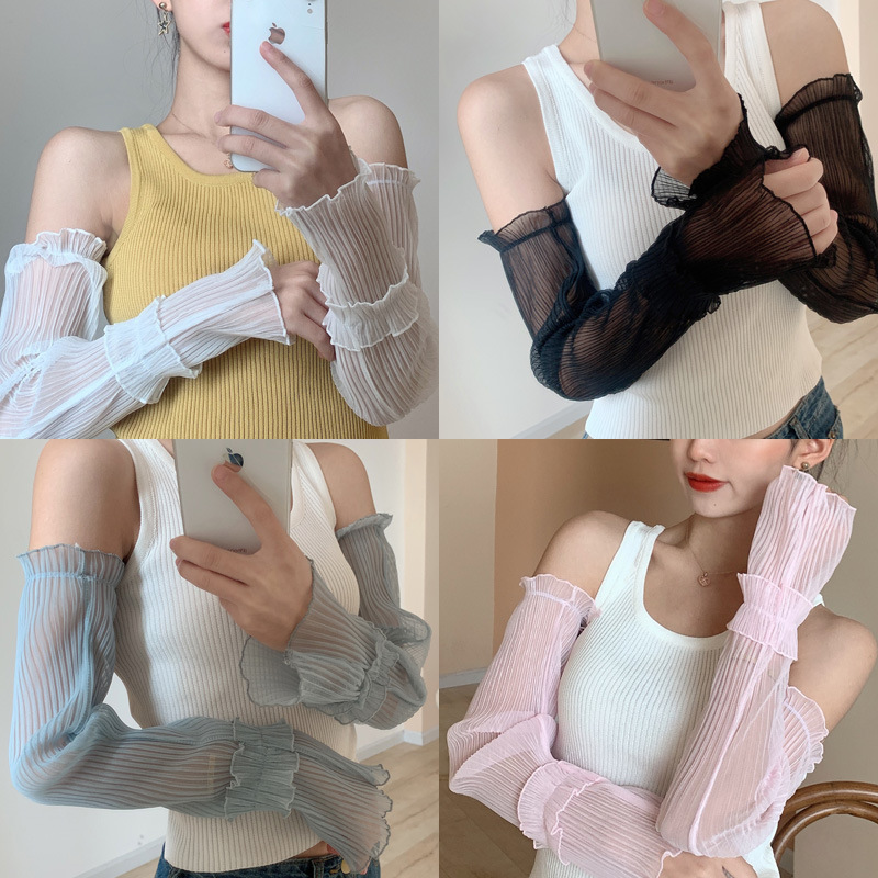 Sunscreen Sleeve for Women, UV Protective Arm Sleeves, Arm Covers, Ice Silk Summer Socks, Driving Gloves, Thin Model, Riding Lace
