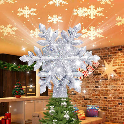 Cross-Border LED Christmas tree top projection lamp creative 3D rotating snowstorm five-pointed star projection lamp Christmas Decoration lamp