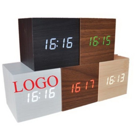 Mini wooden clock led electronic clock wooden alarm clock voice control luminous creative bedside desktop clock student