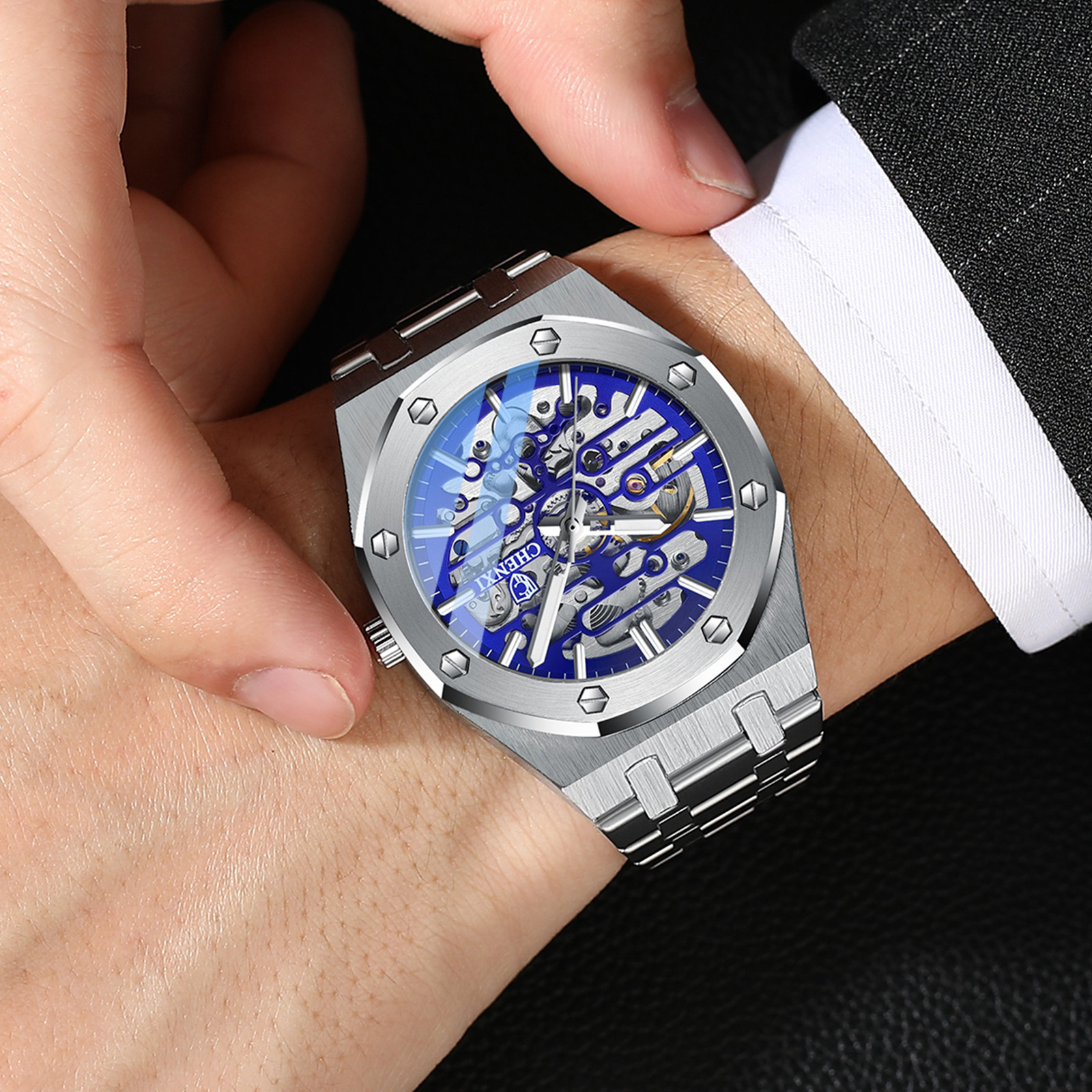 CHENXI new mechanical watch men's steel belt hollow automatic mechanical watch men's watch men's watch