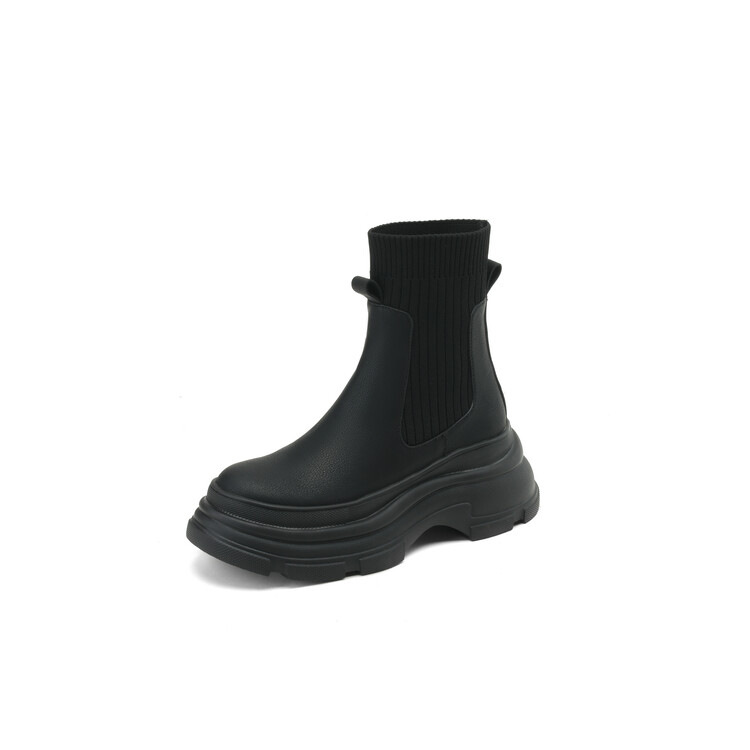 Knitted patent leather socks boots for women 2023 autumn and winter New mid heel platform Martin boots platform slimming short boots for women fashion