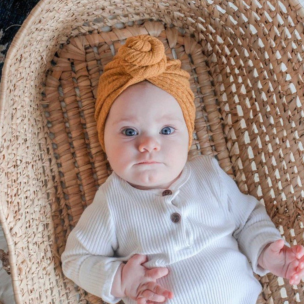 欧美INS款儿童帽子批发华夫格卷卷球球纯色胎帽婴儿帽弹力10色