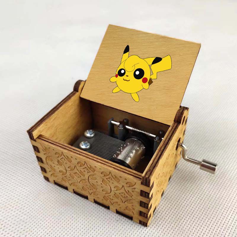 Anime Pikachu Cartoon Peripheral Music Box Classical Hand-cranked Music Box Boutique Ornaments Retro Wooden Music Box