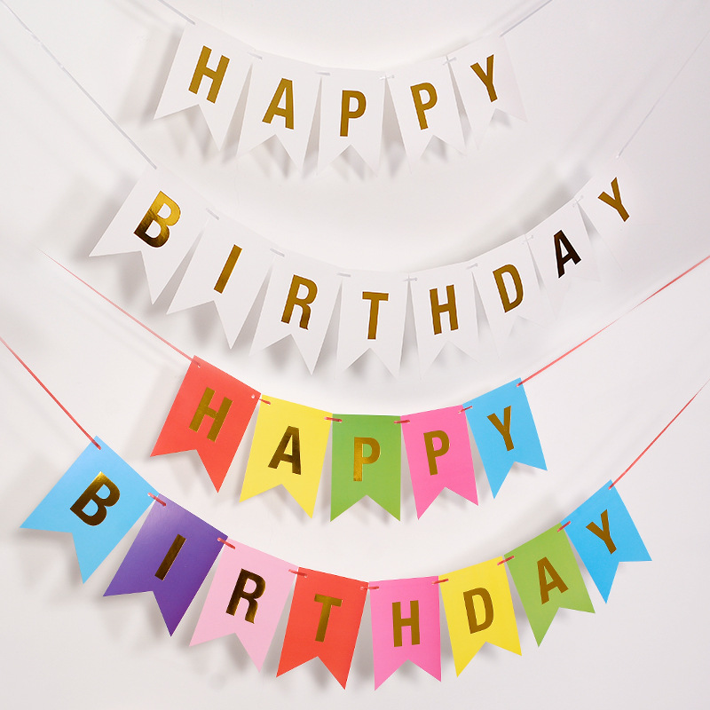 English Happy Birthday Bronzing Swallowtail Flag Decorative Banner Party Arrangement Supplies happy birthday Flag