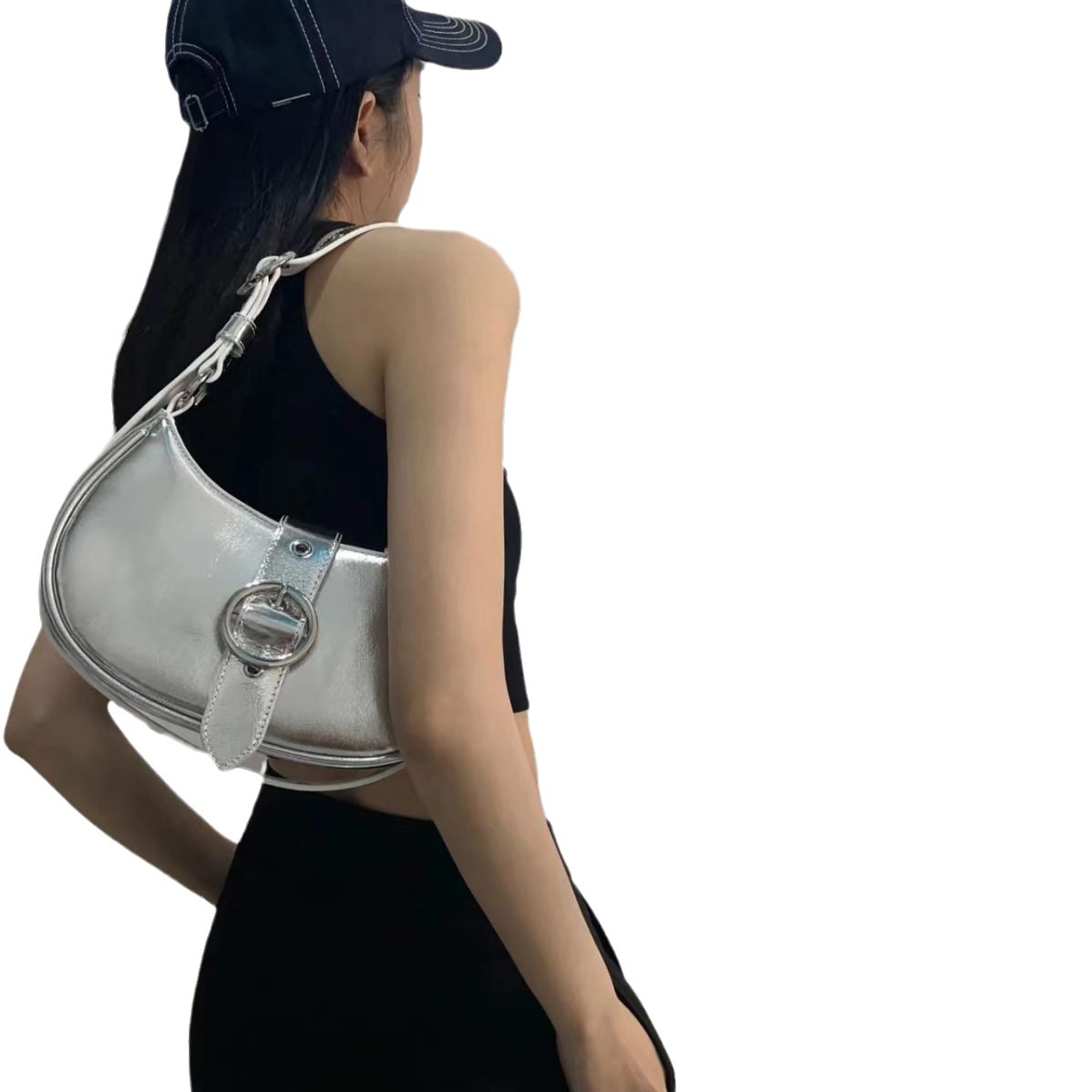 Vintage Motorcycle Saddle Bag Women's 2025 New Texturized silver Niche Design Fashionable Underarm Shoulder Crossbody Bag