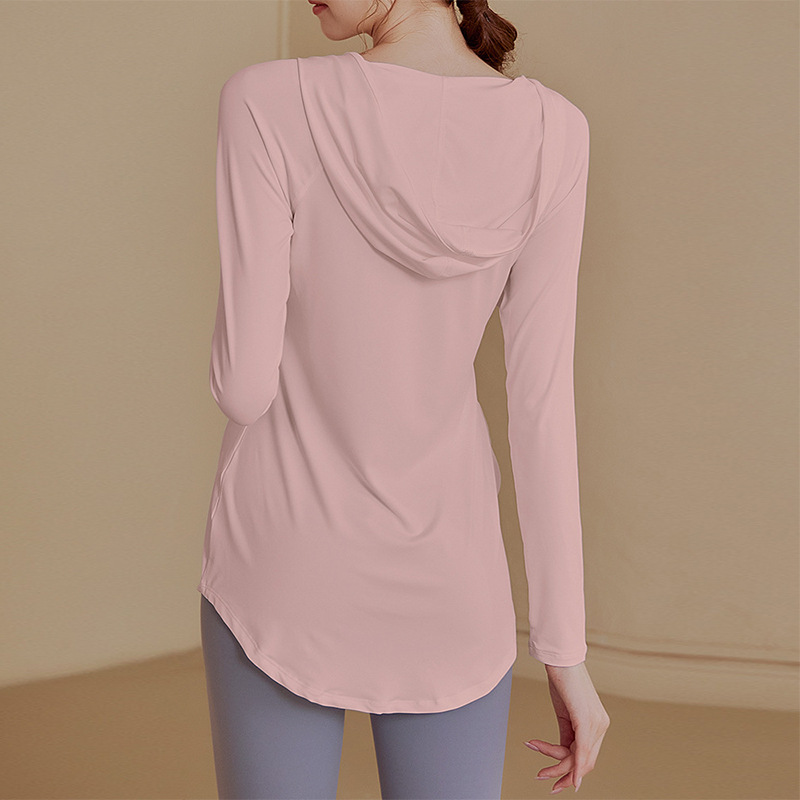 Fitness Clothes Women's Loose Long-sleeved Casual Sports Top Mid-length Yoga Clothes Top Hooded Fitness Clothes Sweater Autumn