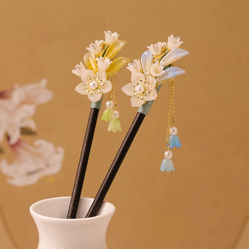 Fresh Sweet-scented Osmanthus Fragrant Tassel Step-by-Step Hair Hairpin Chinese Style Ancient Style Cheongsam Hanfu Wooden Hairpin Sweet Elegant Hair Accessories for Women