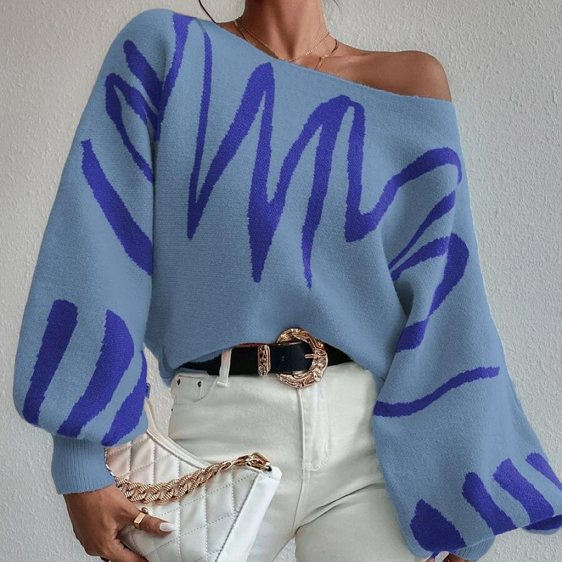 European and American Foreign Trade New Loose Pullover Knitted Sweater Women's Cross-border Amazon Lantern Sleeve Design Sense Sweater Women