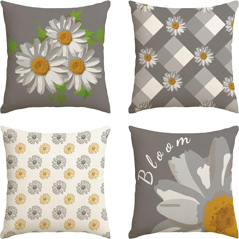 Amazon classic daisy printed linen pillowcase home living room office decoration sofa pillow cross-border hot