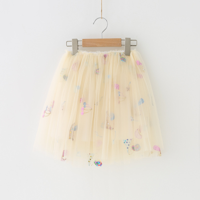 New Children's Skirt Colored Mushroom Skirt Embroidered Three-Dimensional Sequin Pop Skirt Children's Beautiful All-Match Princess Skirt