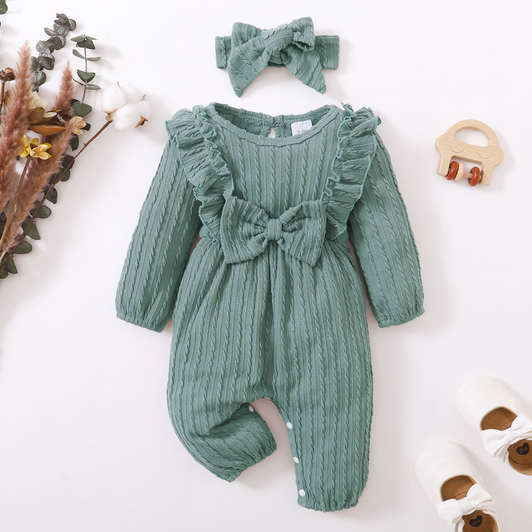 ins Baby Spring and Autumn New Korean-style Explosions Solid Color Long Sleeve Lace One-piece Clothes