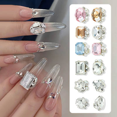 Online celebrity nail Crystal pile Diamond super shiny transparent Chinese heart-crooked axe fat square three-dimensional handmade Pearl nail drill