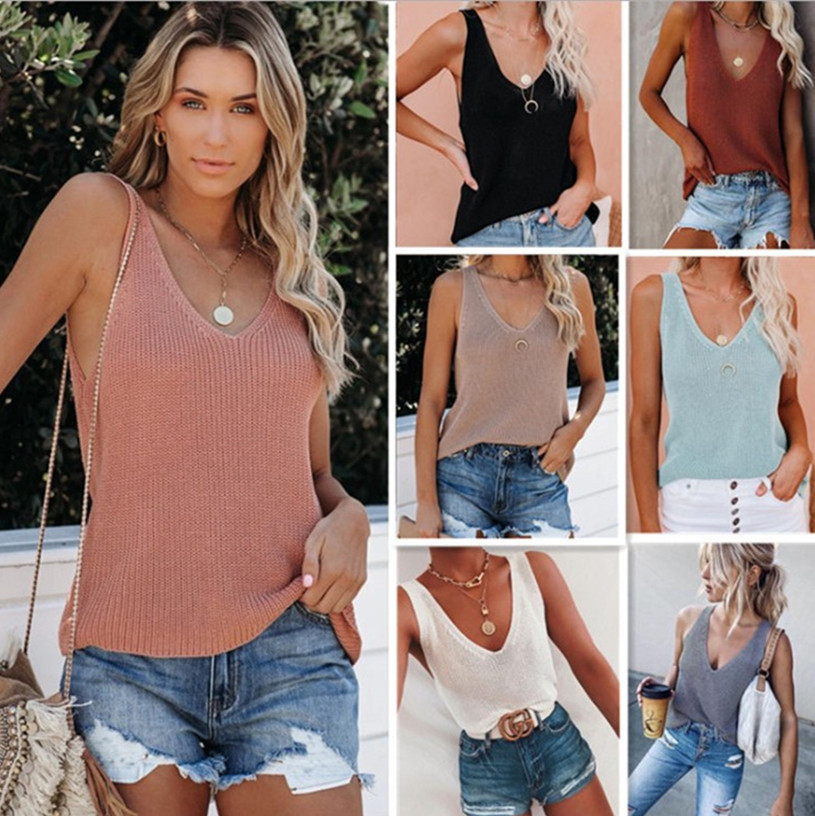 2023 Summer Europe and the United States Amazon new solid color fashion camisole home ice silk knitted women Wholesale