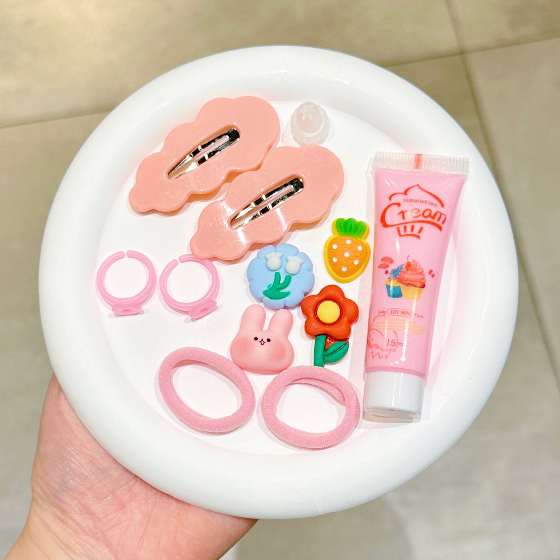 Children's Jewelry Cream Gel DIY Hairpin Beaded Bracelet Birthday Cartoon suit Gift Box Girls' Hair Accessories Toy Bag