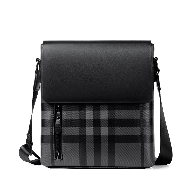 ChuongKaiye Men's Genuine Leather Shoulder Bag Men's Bag Casual High-end Sense Plaid Fashionable Crossbody Bag Business Men