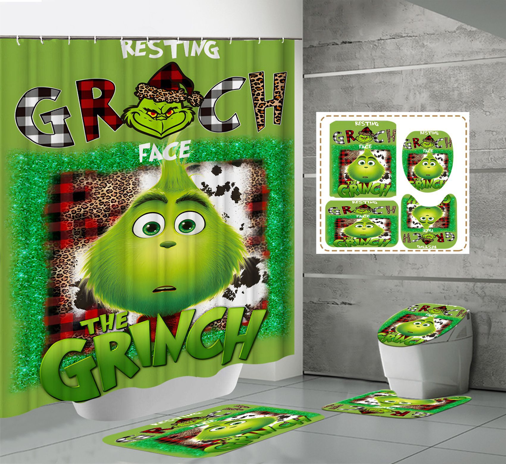 Factory Direct E-Commerce Christmas New Grinch digital printing waterproof polyester shower curtain bathroom partition shower curtain