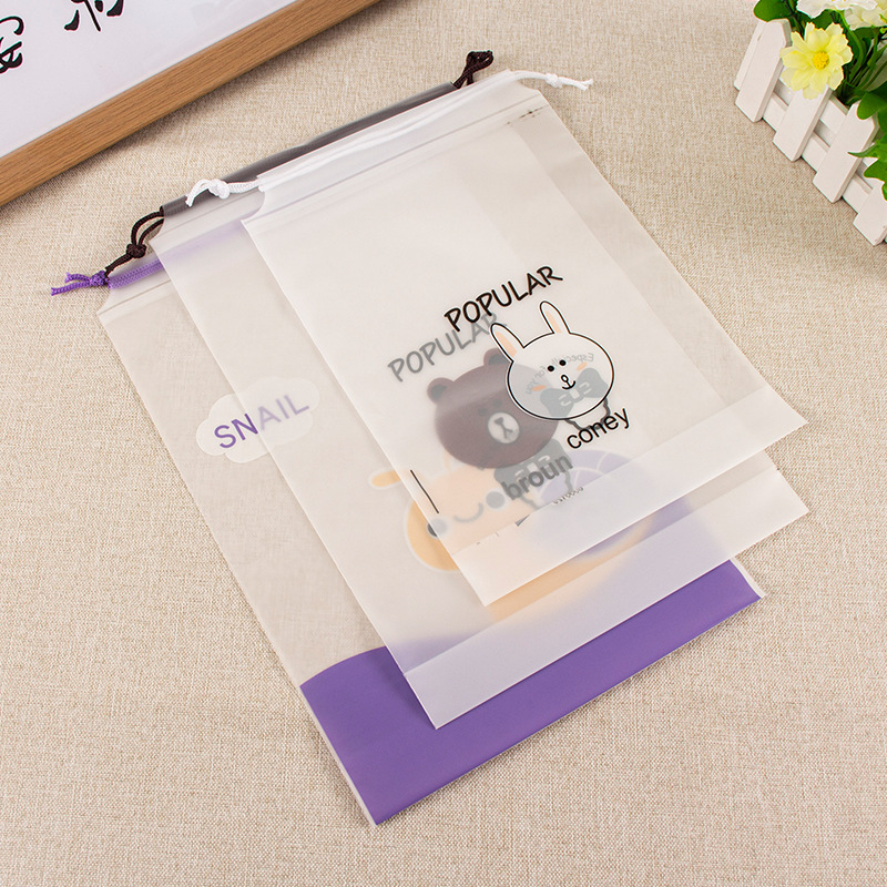 Spot PE bundle pocket custom transparent cartoon pattern shoes clothes storage bag custom plastic frosted dust bag