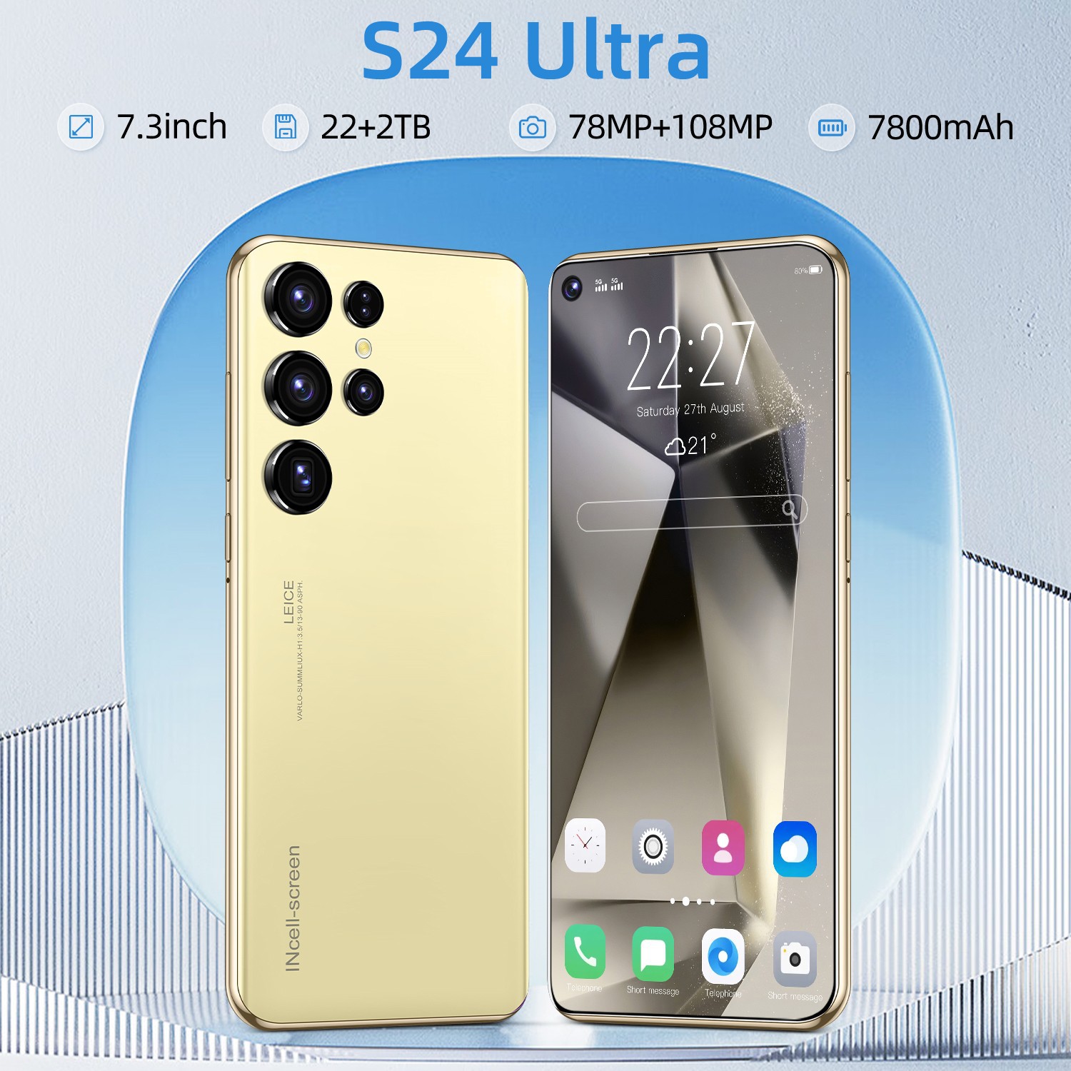 Mobile Phone S24 Ultra True 4G Left Perforated 7.3 Large Screen 13.0million Pixels 3+64 True Eight Core