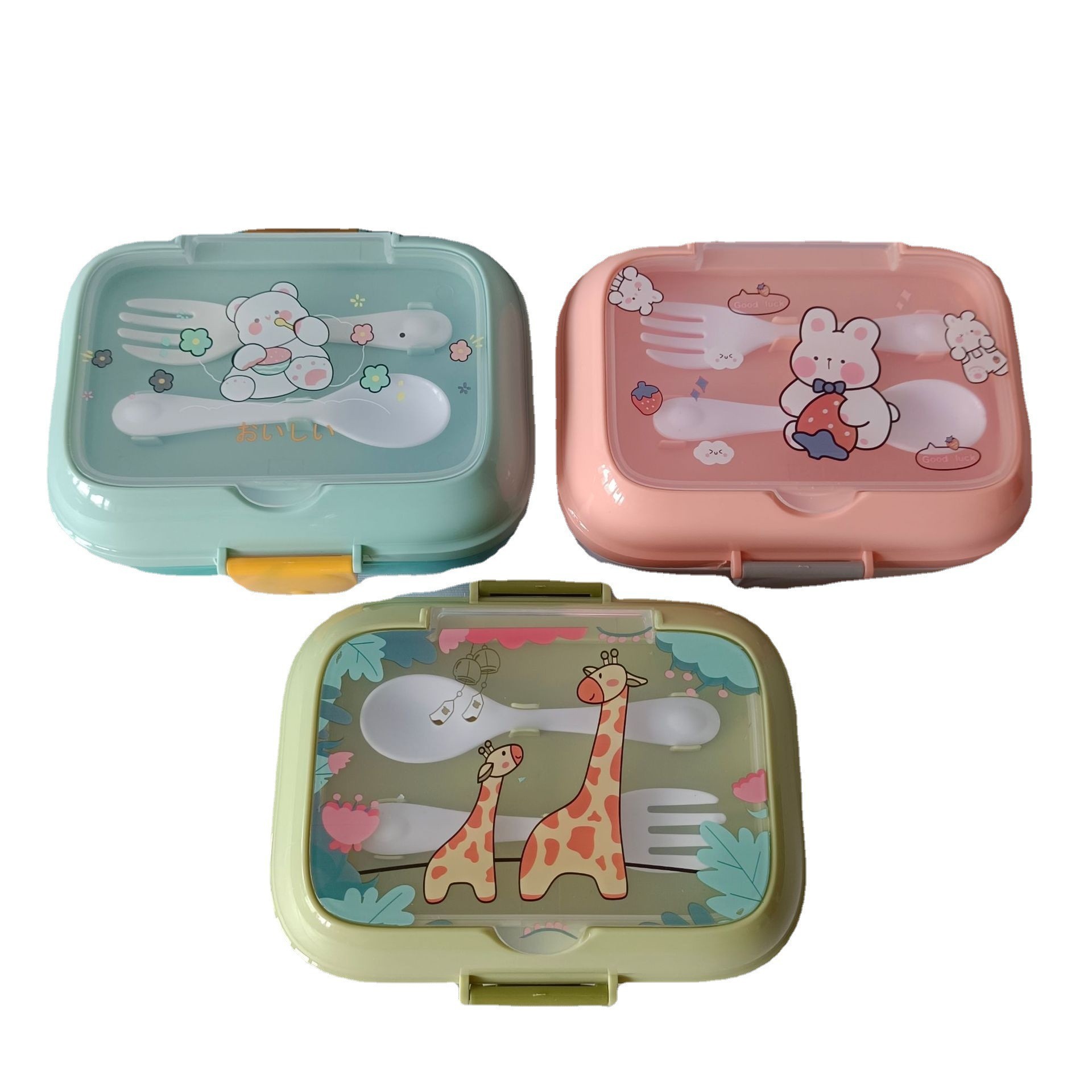 Children's PP cartoon lunch box compartment lunch box student lunch box double-layer cute office worker lunch box suit tableware
