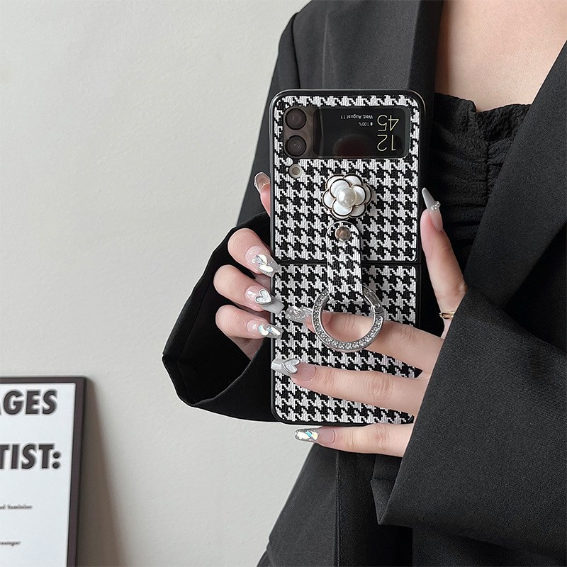 Samsung foldable screen flip-up mobile phone case suitable for ZFlip4 Camellia ZFlip3 rhinestone ring buckle celebrity style