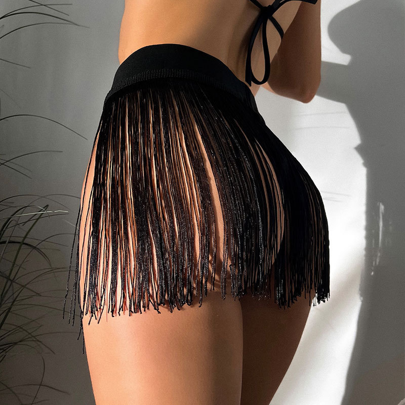 2024 Amazon tassel fashion small skirt beach swimming trunks European and American hip high waist holiday bikini swimming skirt