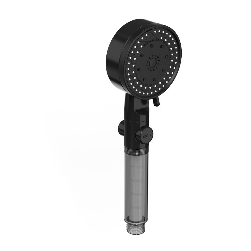Modern Simple Five-speed Multifunctional Pressurized Shower Head Black Spray Head with Filter Pattern Bath Flower