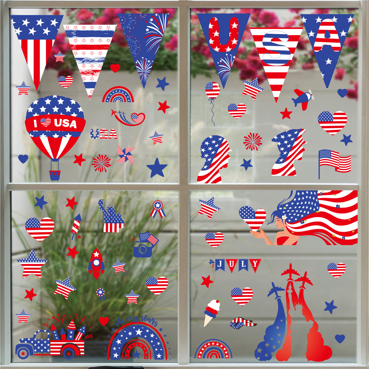 2023 Amazon USA Independence Day Sticker Party Party Double Sided Static Electric Window Decoration Removable Wall Sticker