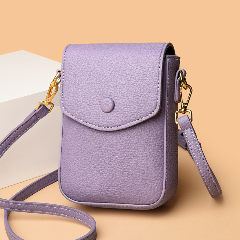 Small bag women's soft leather mobile phone coin purse 2023 new niche versatile multi-layer mini vertical shoulder messenger bag
