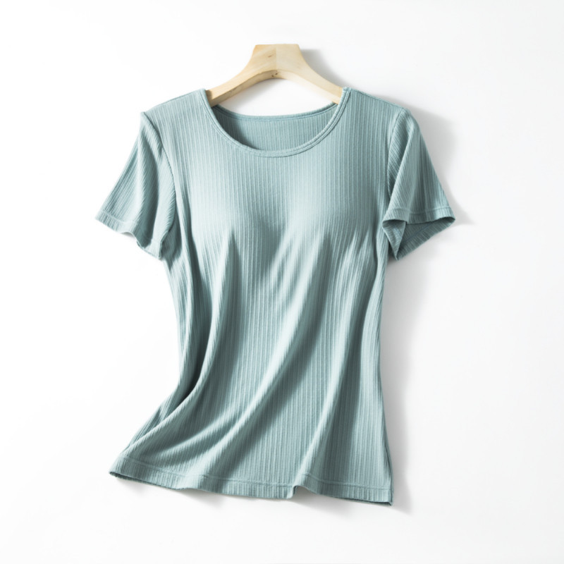 New Women's Summer Modal Loose Version with Chest Pad Cup One-piece Short-sleeved T-shirt Pajamas Home Wear Outfit