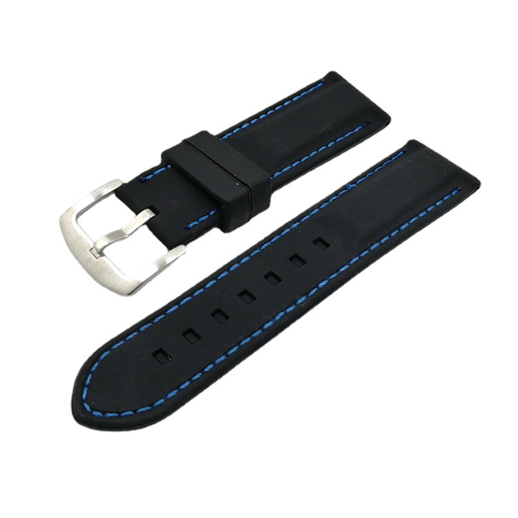 Silver buckle black buckle watch accessories Universal Sports 18 20 22 24 26mm suture line silicone strap