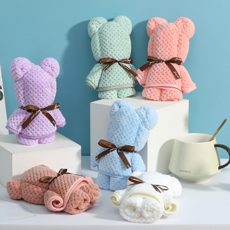 Creative bear towel hand gift wholesale coral fleece towel bear tote bag holiday birthday gift